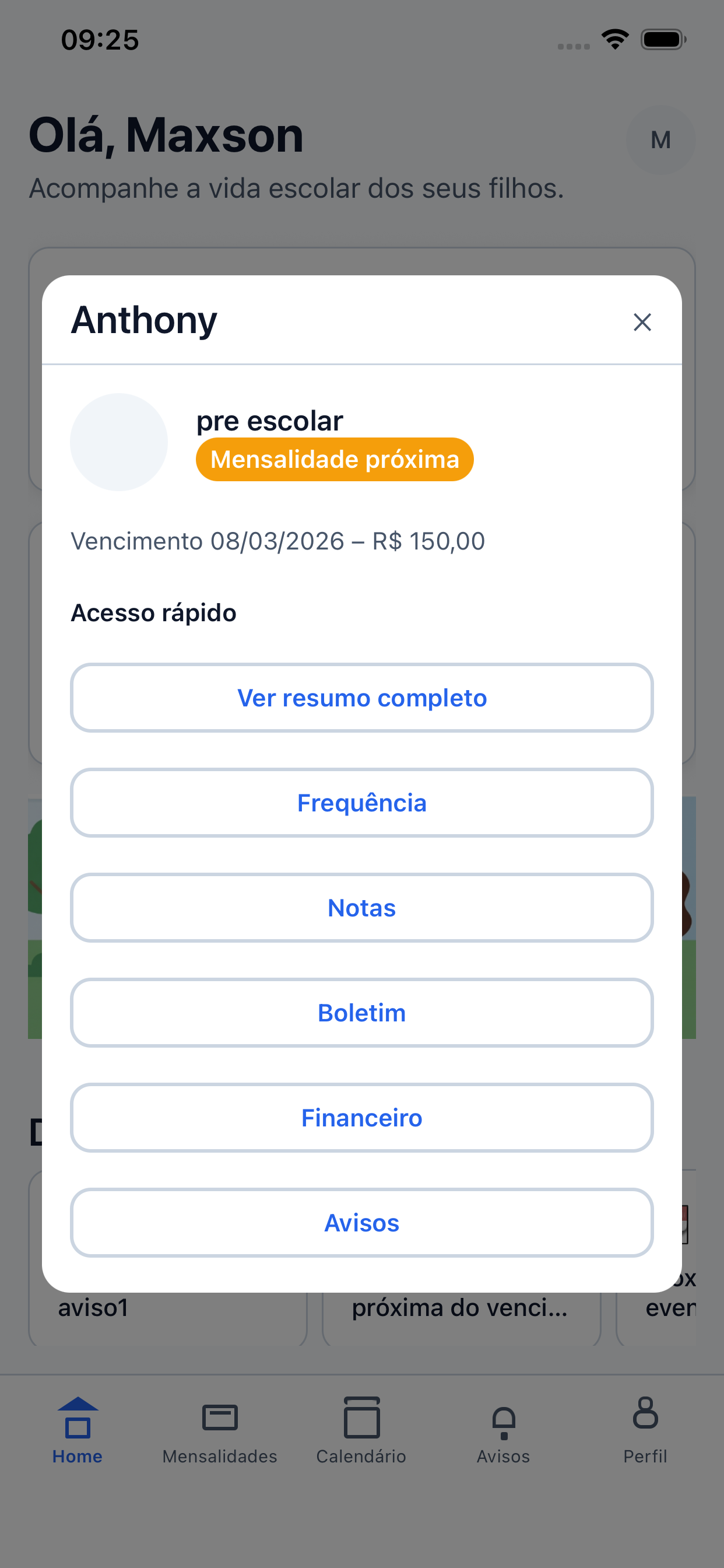 Acesso rápido por filho